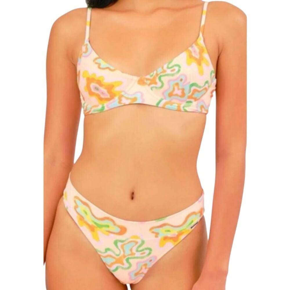 Blackbough Liv Pink Floral Colorful Psychedelic Print Bikini Womens Small